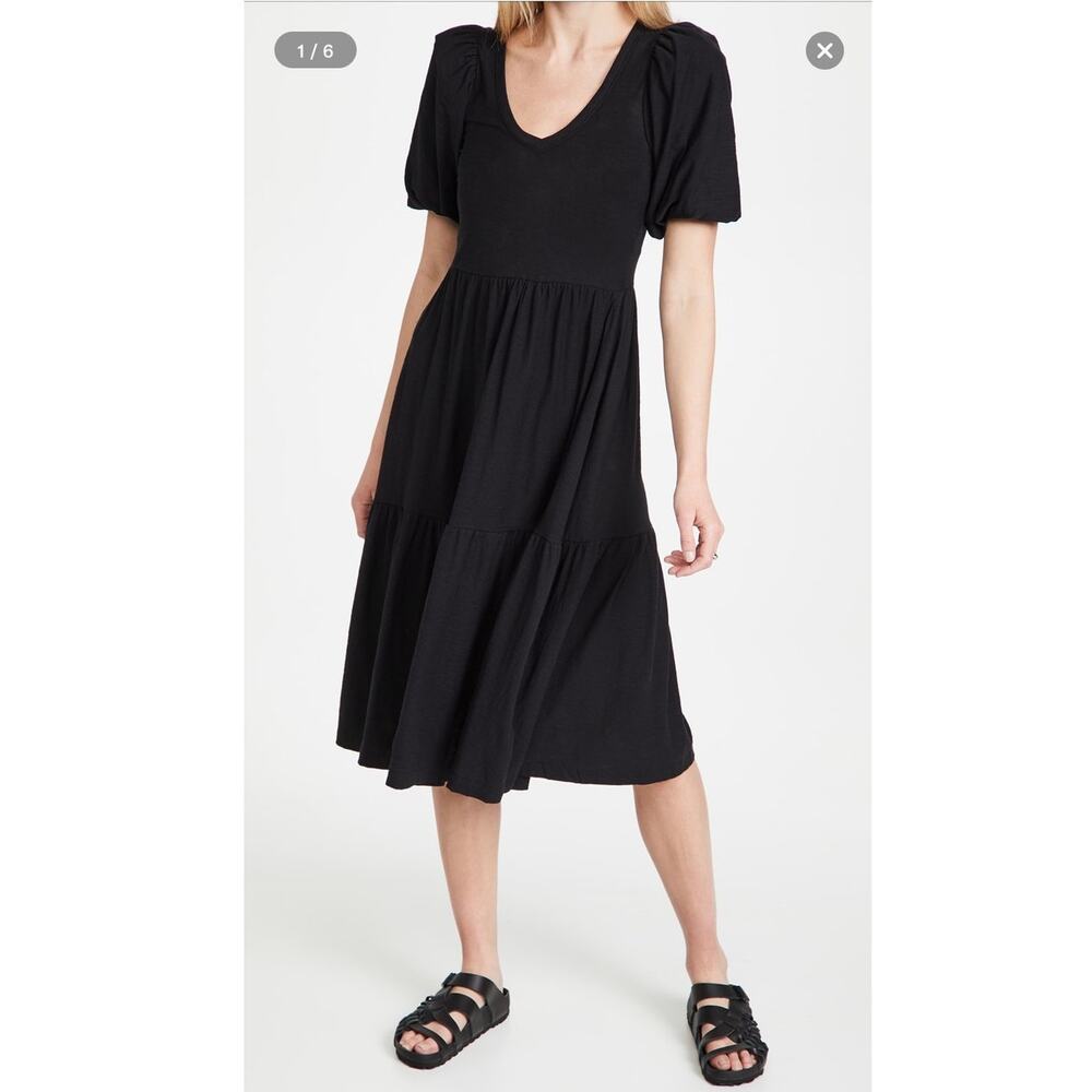 Nation LTD Geri Black Minimalist Flowy Breezy Soft Peasant Dress Size Small NWT